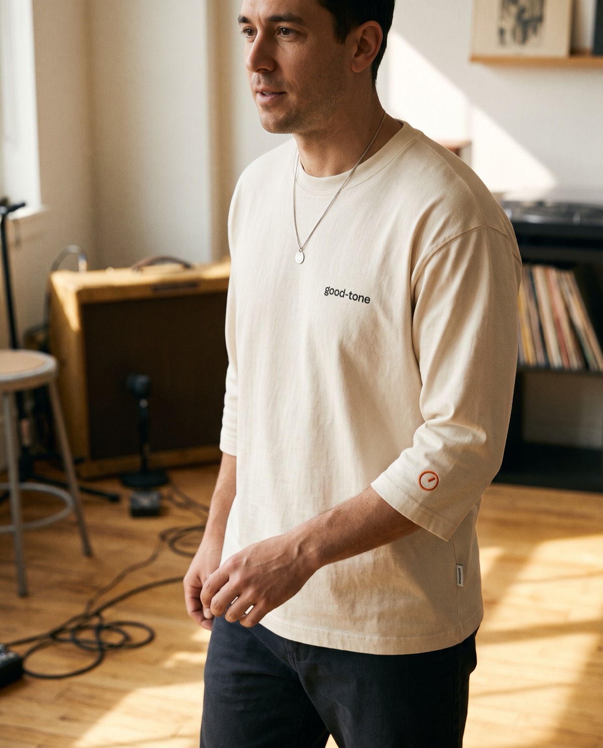 In Tone Tee, cream, worn